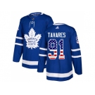 Men Adidas Toronto Maple Leafs #91 John Tavares Blue Home Authentic USA Flag Stitched NHL Jersey