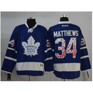Men Toronto Maple Leafs #34 Auston Matthews Blue Canada Flag Fashion Stitched NHL Jersey