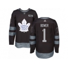 Men's Adidas Toronto Maple Leafs #1 Johnny Bower Authentic Black 1917-2017 100th Anniversary NHL Jersey