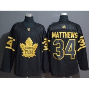 Men's Maple Leafs #34 Auston Matthews Black Gold Authentic Stitched Hockey Jersey