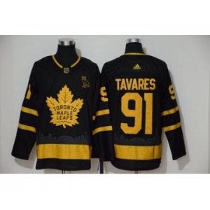 Men's Maple Leafs #91 John Tavares Black City Edition Authentic Stitched Hockey Jersey