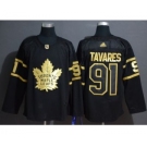 Men's Maple Leafs #91 John Tavares Black Gold Authentic Stitched Hockey Jersey