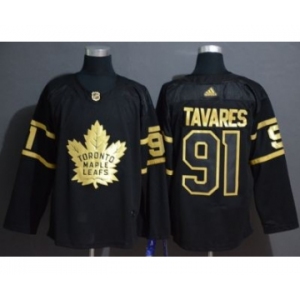 Men's Maple Leafs #91 John Tavares Black Gold Authentic Stitched Hockey Jersey