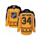 Men's Reebok Toronto Maple Leafs #34 Auston Matthews Authentic Yellow Atlantic Division 2017 All-Star NHL Jersey