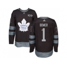 Men's Toronto Maple Leafs #1 Johnny Bower Black 1917-2017 100th Anniversary Stitched NHL Jersey