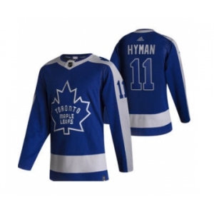 Men's Toronto Maple Leafs #11 Zach Hyman Blue 2020-21 Reverse Retro Alternate Hockey Jersey