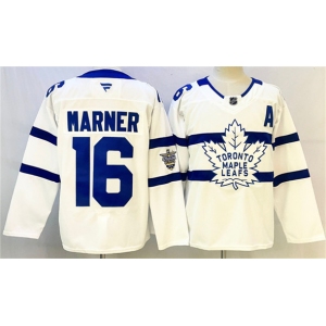 Men's Toronto Maple Leafs #16 Mitchell Marner White With A Patch Stadium Series Stitched Jersey