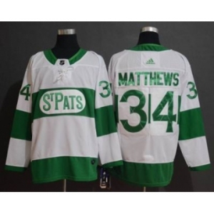 Men's Toronto Maple Leafs #34 Auston Matthews White 2019 St. Patrick's Day Hockey Jersey