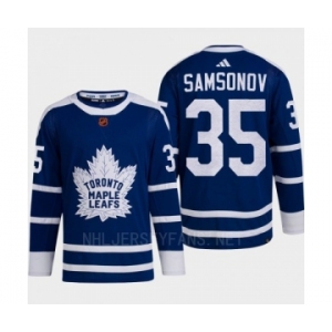 Men's Toronto Maple Leafs #35 Ilya Samsonov Blue 2022 Reverse Retro Primegreen Jersey