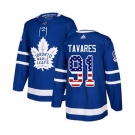 Men's Toronto Maple Leafs #91 John Tavares Blue Home USA Flag Stitched Hockey Jersey