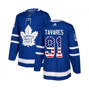 Men's Toronto Maple Leafs #91 John Tavares Blue Home USA Flag Stitched Hockey Jersey