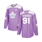 Men's Toronto Maple Leafs #91 John Tavares Purple Fights Cancer Stitched Hockey Jersey