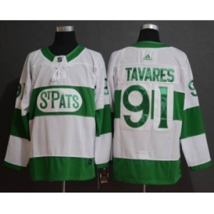 Men's Toronto Maple Leafs #91 John Tavares White 2019 St. Patrick's Day Hockey Jersey