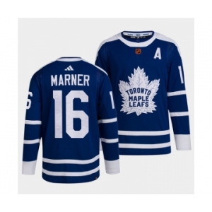 Men's Toronto Maple Leafs Black #16 Mitch Marner Blue 2022 Reverse Retro Stitched Jersey