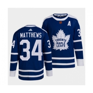 Men's Toronto Maple Leafs Black #34 Auston Matthews Blue 2022 Reverse Retro Stitched Jersey