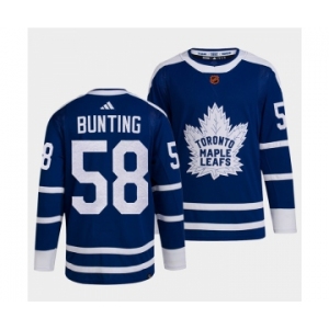 Men's Toronto Maple Leafs Black #58 Michael Bunting Blue 2022 Reverse Retro Stitched Jersey