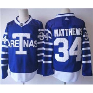 Toronto Maple Leafs #34 Auston Matthews Blue 1918 Arenas Throwback Stitched Hockey Jersey