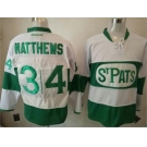 Toronto Maple Leafs #34 Auston Matthews White Green St. Patrick's Day Stitched NHL Jersey