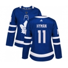 Women Adidas Toronto Maple Leafs #11 Zach Hyman Authentic Royal Blue Home NHL Jersey