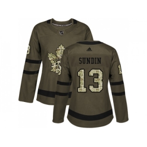 Women Adidas Toronto Maple Leafs #13 Mats Sundin Green Salute to Service Stitched NHL Jersey