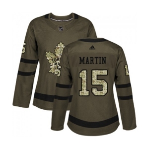 Women Adidas Toronto Maple Leafs #15 Matt Martin Authentic Green Salute to Service NHL Jersey