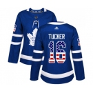 Women Adidas Toronto Maple Leafs #16 Darcy Tucker Authentic Royal Blue USA Flag Fashion NHL Jersey