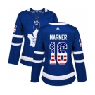 Women Adidas Toronto Maple Leafs #16 Mitchell Marner Authentic Royal Blue USA Flag Fashion NHL Jersey