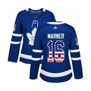 Women Adidas Toronto Maple Leafs #16 Mitchell Marner Authentic Royal Blue USA Flag Fashion NHL Jersey