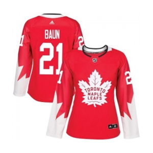 Women Adidas Toronto Maple Leafs #21 Bobby Baun Authentic Red Alternate NHL Jersey