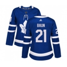 Women Adidas Toronto Maple Leafs #21 Bobby Baun Authentic Royal Blue Home NHL Jersey