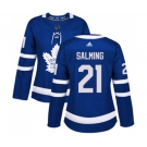 Women Adidas Toronto Maple Leafs #21 Borje Salming Authentic Royal Blue Home NHL Jersey