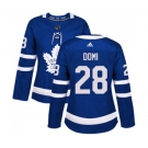 Women Adidas Toronto Maple Leafs #28 Tie Domi Authentic Royal Blue Home NHL Jersey