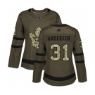 Women Adidas Toronto Maple Leafs #31 Frederik Andersen Authentic Green Salute to Service NHL Jersey