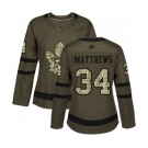 Women Adidas Toronto Maple Leafs #34 Auston Matthews Authentic Green Salute to Service NHL Jersey