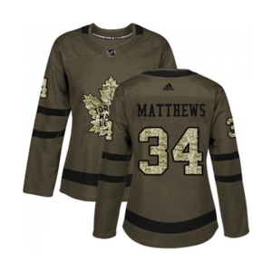 Women Adidas Toronto Maple Leafs #34 Auston Matthews Authentic Green Salute to Service NHL Jersey