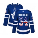 Women Adidas Toronto Maple Leafs #34 Auston Matthews Authentic Royal Blue USA Flag Fashion NHL Jersey