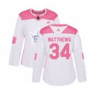 Women Adidas Toronto Maple Leafs #34 Auston Matthews Authentic White Pink Fashion NHL Jersey