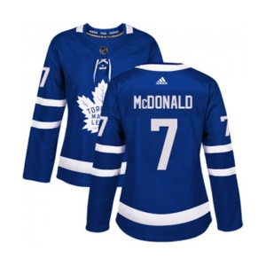 Women Adidas Toronto Maple Leafs #7 Lanny McDonald Authentic Royal Blue Home NHL Jersey