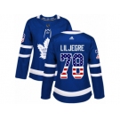 Women Adidas Toronto Maple Leafs #78 Timothy Liljegren Authentic Royal Blue USA Flag Fashion NHL Jersey