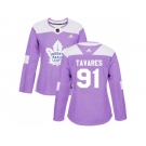 Women Adidas Toronto Maple Leafs #91 John Tavares Purple Authentic Fights Cancer Stitched NHL Jersey