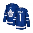 Youth Adidas Toronto Maple Leafs #1 Johnny Bower Authentic Royal Blue Home NHL Jersey