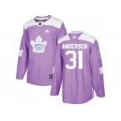Youth Adidas Toronto Maple Leafs #31 Frederik Andersen Purple Authentic Fights Cancer Stitched NHL Jersey