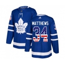 Youth Adidas Toronto Maple Leafs #34 Auston Matthews Authentic Royal Blue USA Flag Fashion NHL Jersey