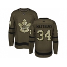 Youth Adidas Toronto Maple Leafs #34 Auston Matthews Green Salute to Service Stitched NHL Jersey