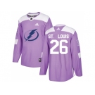 Men Adidas Tampa Bay Lightning #26 Martin St. Louis Purple Authentic Fights Cancer Stitched NHL Jersey