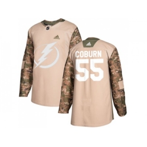 Men Adidas Tampa Bay Lightning #55 Braydon Coburn Camo Authentic 2017 Veterans Day Stitched NHL Jersey