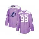 Men Adidas Tampa Bay Lightning #98 Mikhail Sergachev Purple Authentic Fights Cancer Stitched NHL Jersey