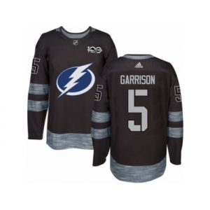 Men's Adidas Tampa Bay Lightning #5 Jason Garrison Authentic Black 1917-2017 100th Anniversary NHL Jersey