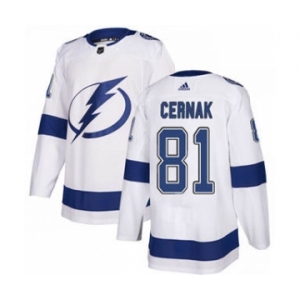 Men's Lightning #81 Erik Cernak White Road Authentic Stitched Hockey Jersey
