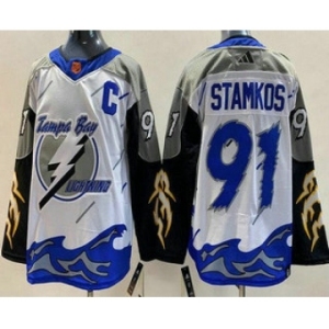 Men's Tampa Bay Lightning #91 Steven Stamkos White 2022 Reverse Retro Authentic Jersey